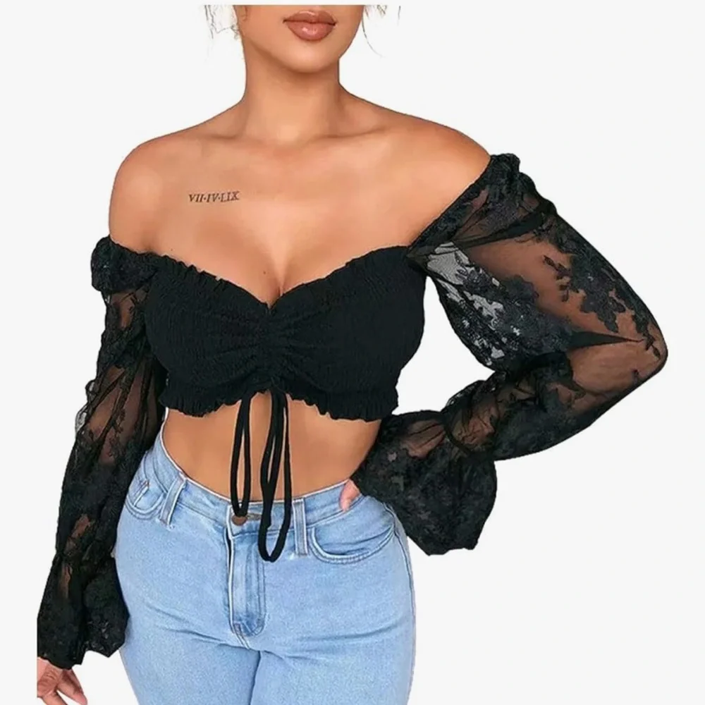 Elegant Black Lace Off-Shoulder Top